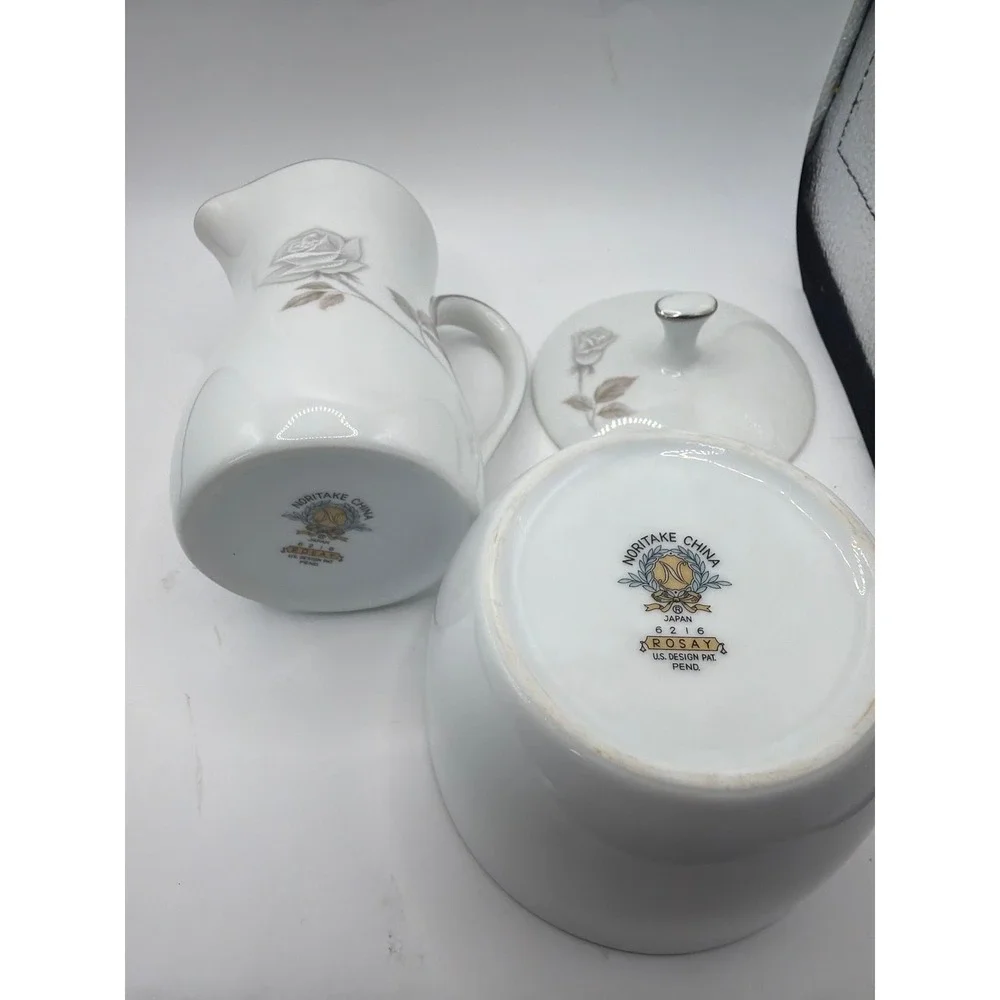 Noritake China Rosay Creamer & Covered Sugar With Platinum Trim 6216